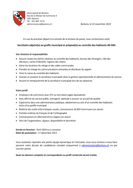 20231113_Bottens_SecretaireAdjoint(e) Offre d'emploi