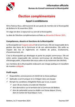 Municipalité - Élection complémentaire