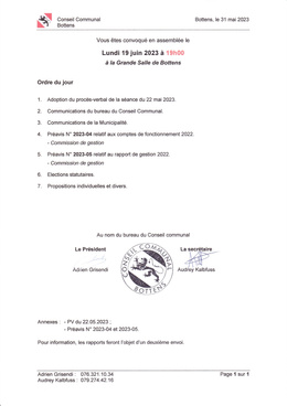 20230619_Ordre du jour du 19 juin 2023_Public Conseil communal du 19 juin 2023