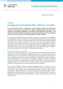 PERL2025 Lausanne Région - Communiqué de presse