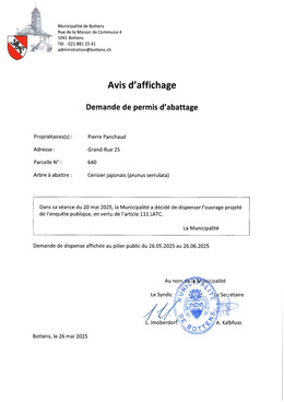 20250526_AvisAffichage Demande de permis d'abattage